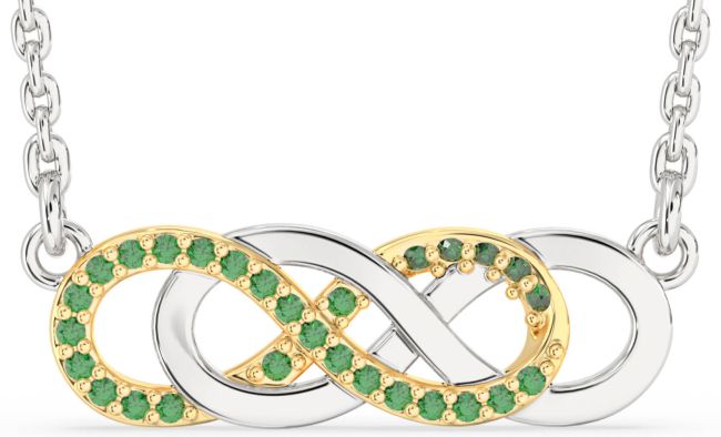Emerald Gold Silver Infinity Necklace
