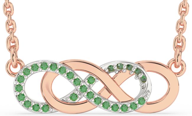 Emerald Rose Gold Silver Infinity Necklace