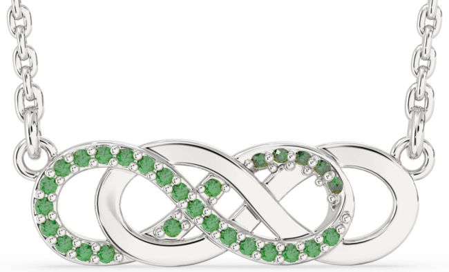 Emerald Silver Infinity Necklace
