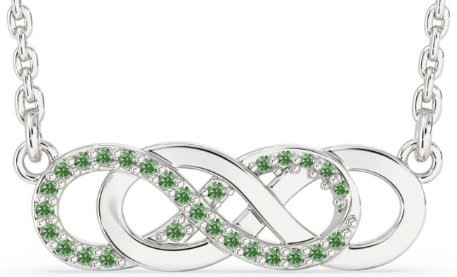 Green Diamond Silver Infinity Necklace