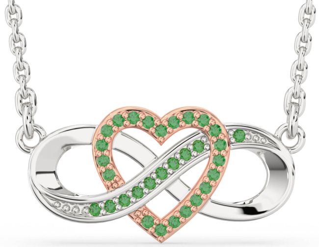 Emerald Rose Gold Silver Infinity Heart Necklace