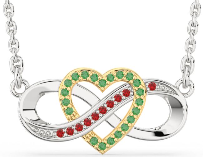 Emerald & Ruby Gold Silver Infinity Heart Necklace