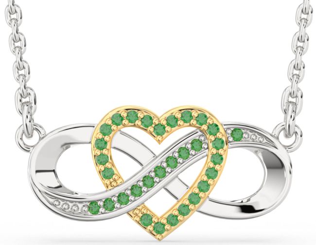 Emerald Gold Silver Infinity Heart Necklace