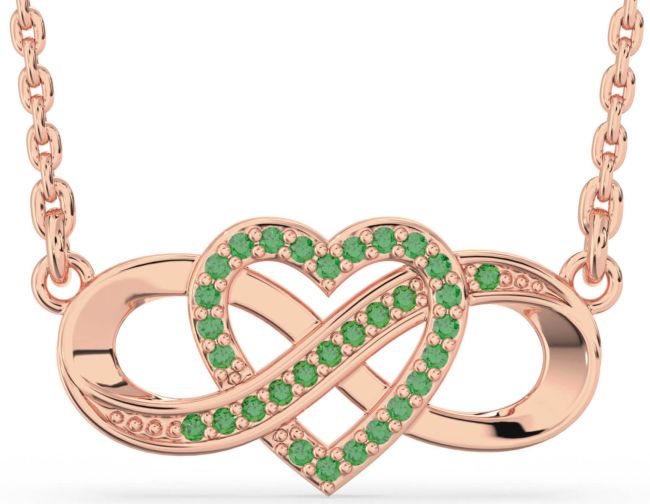 Emerald Rose Gold Infinity Heart Necklace