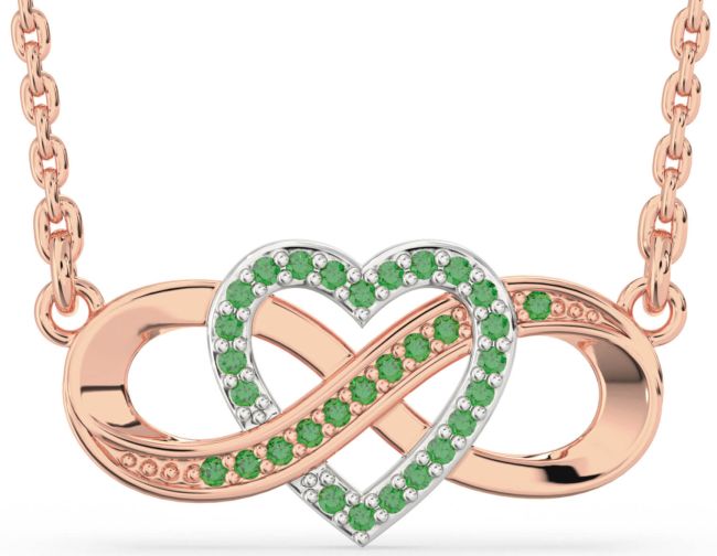 Emerald Rose Gold Silver Infinity Heart Necklace