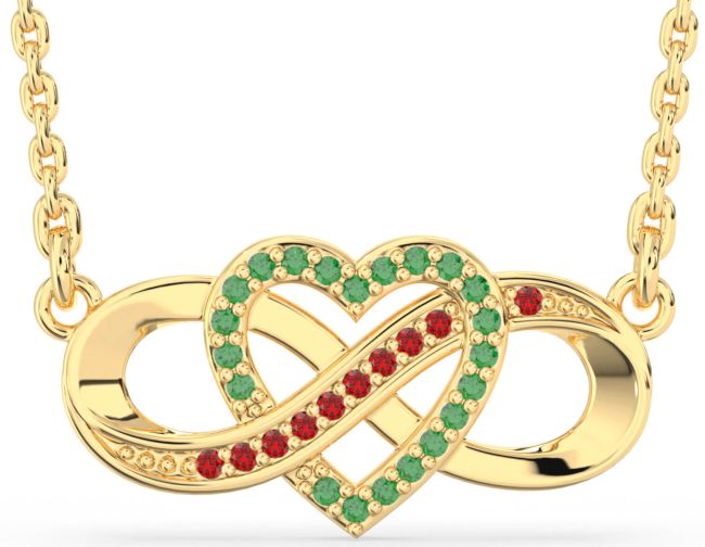 Emerald & Ruby Gold Silver Infinity Heart Necklace