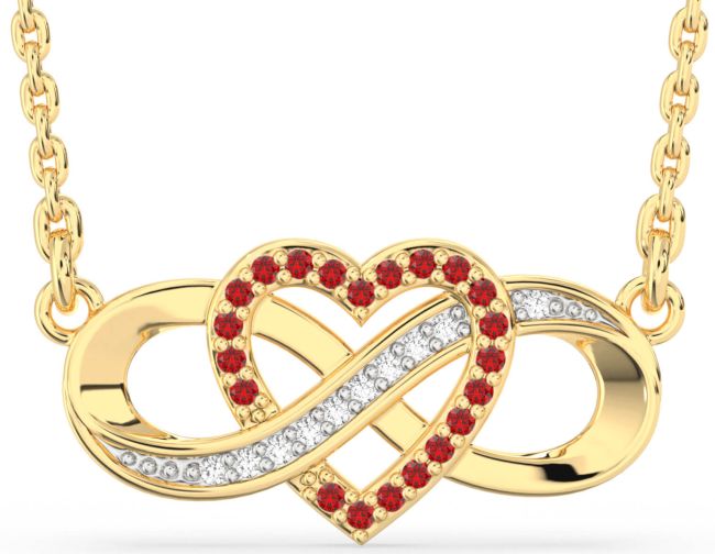 Diamond & Ruby Gold Silver Infinity Heart Necklace
