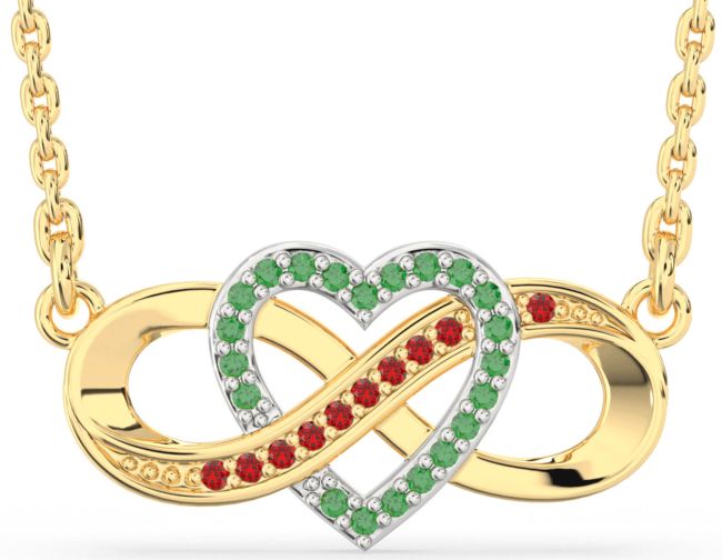 Emerald & Ruby Gold Silver Infinity Heart Necklace