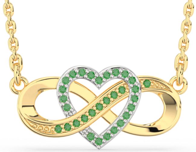 Emerald Gold Silver Infinity Heart Necklace