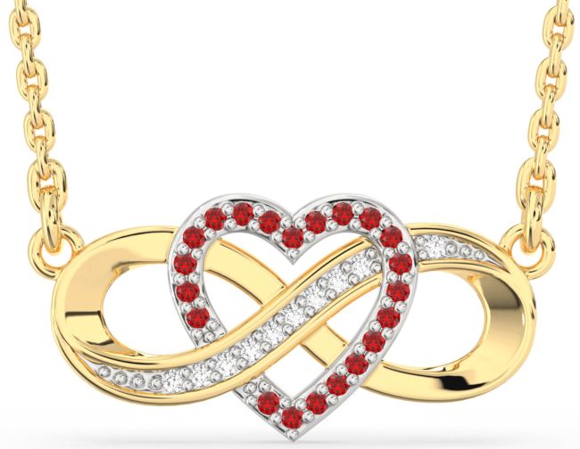 Diamond & Ruby Gold Silver Infinity Heart Necklace
