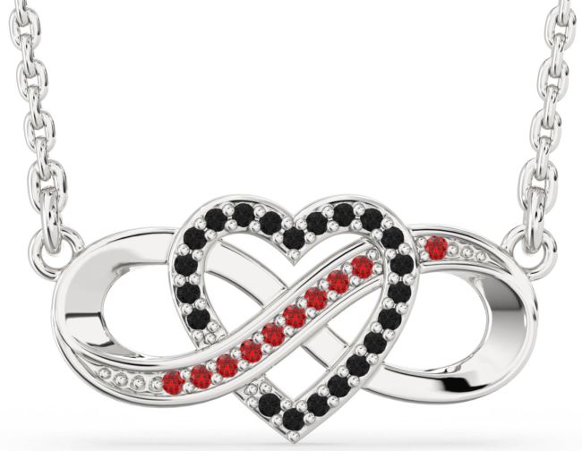 Black Diamond & Ruby Silver Infinity Heart Necklace