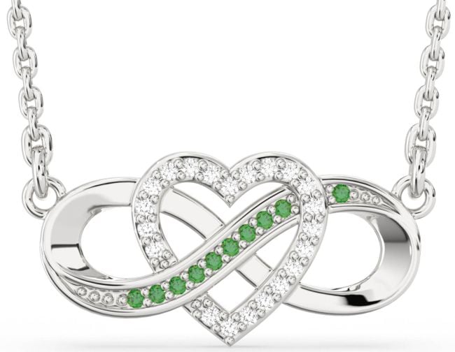 Emerald & Diamond Silver Infinity Heart Necklace