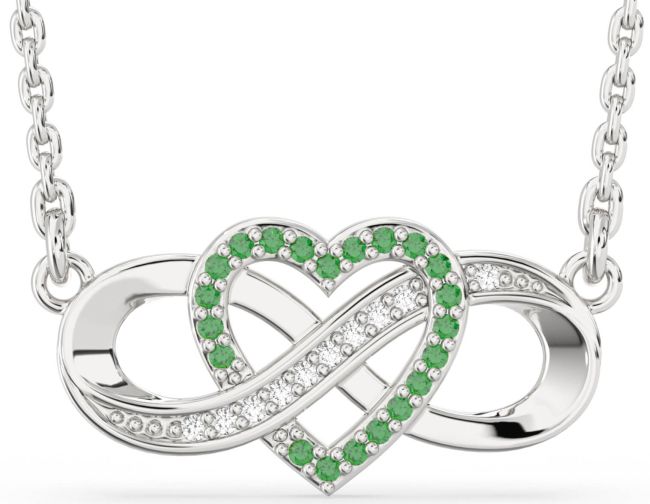Diamond & Emerald Silver Infinity Heart Necklace