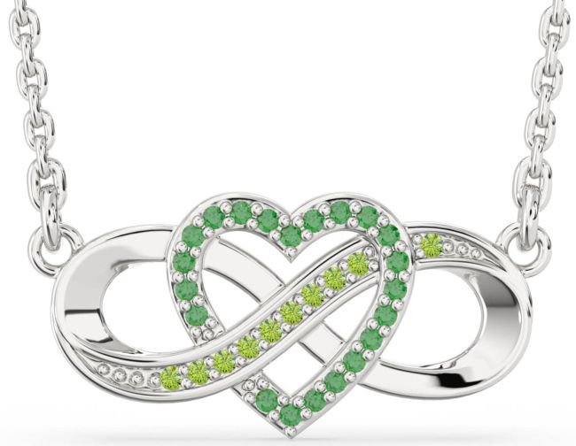 Emerald & Peridot Silver Infinity Heart Necklace