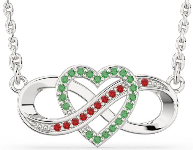 Emerald & Ruby Silver Infinity Heart Necklace