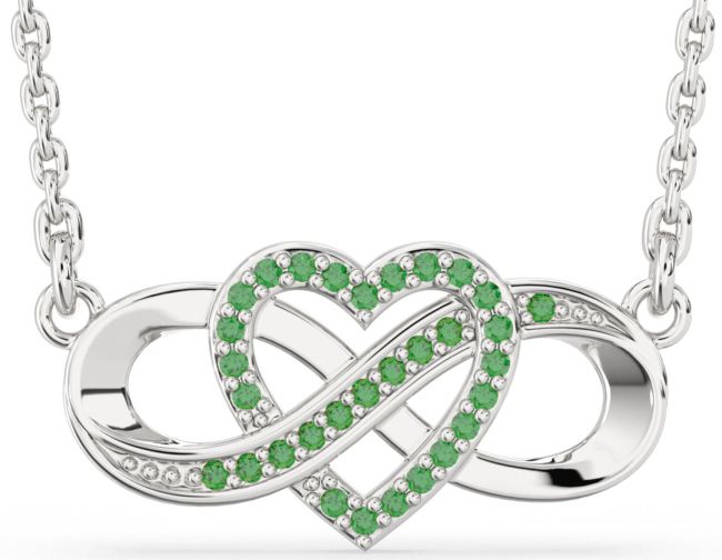 Emerald Silver Infinity Heart Necklace