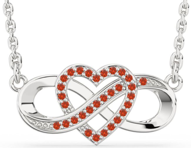 Fire Opal Silver Infinity Heart Necklace
