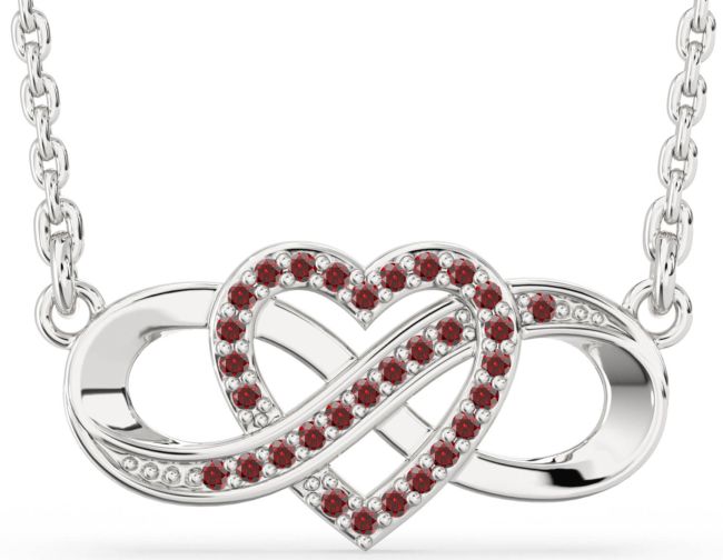 Garnet Silver Infinity Heart Necklace