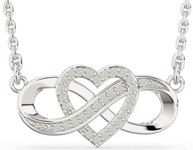 Opal Silver Infinity Heart Necklace