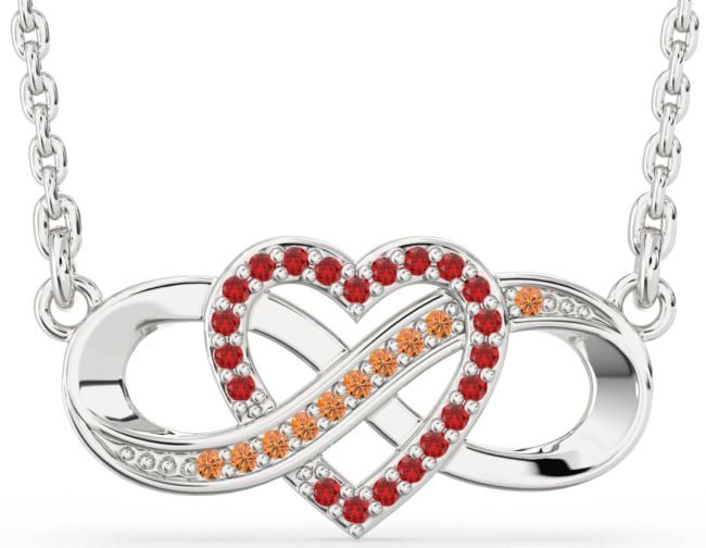 Ruby & Citrine Silver Infinity Heart Necklace