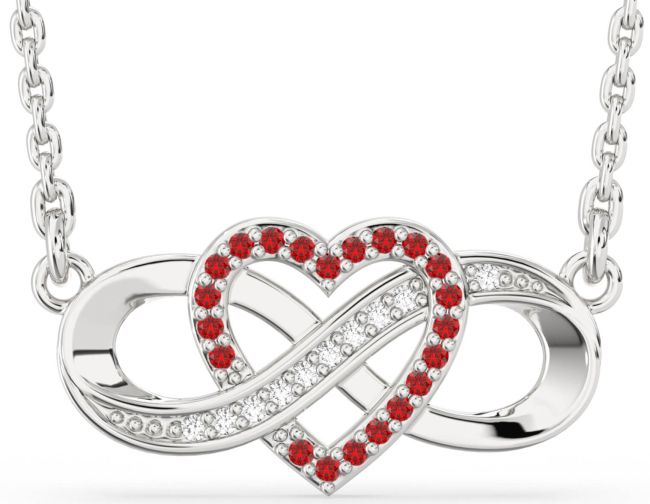 Diamond & Ruby Silver Infinity Heart Necklace