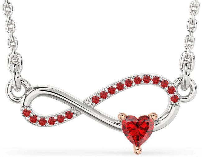 Ruby Platinum & Rose Gold Infinity Heart Necklace