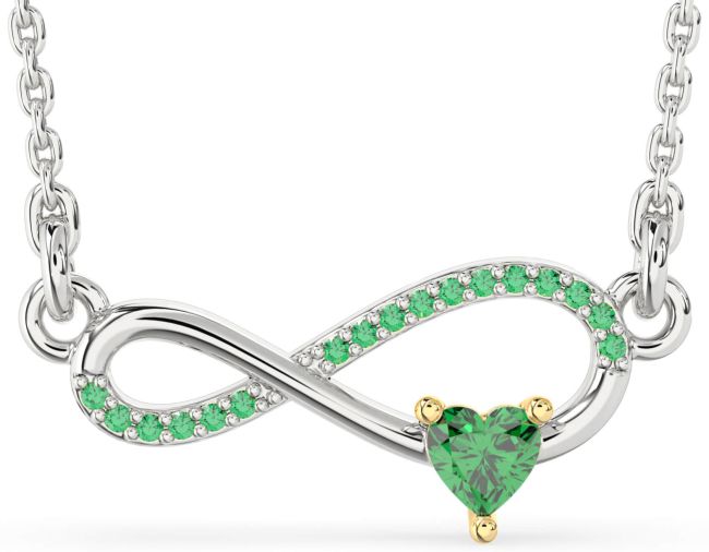 Emerald Gold Silver Infinity Heart Necklace