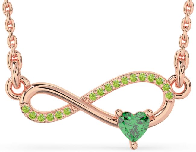Emerald & Peridot Rose Gold Infinity Heart Necklace