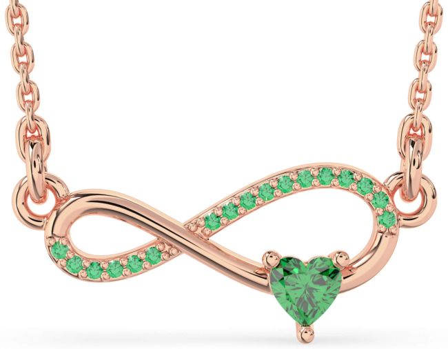 Emerald Rose Gold Infinity Heart Necklace