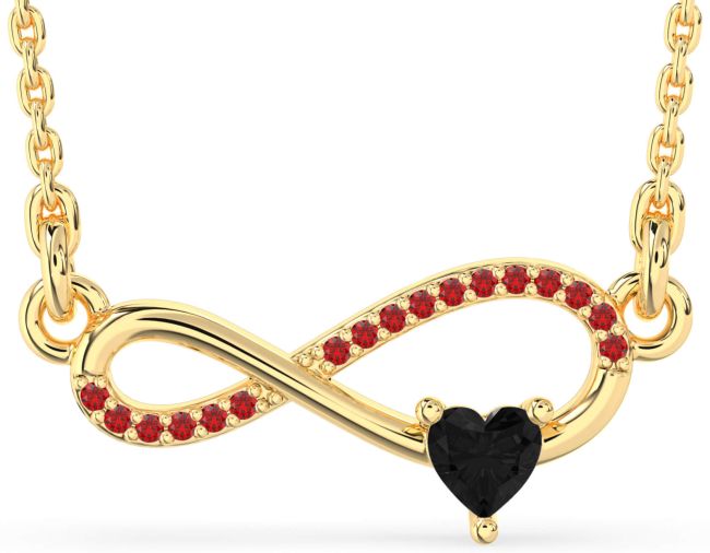 Black Diamond & Ruby Gold Infinity Heart Necklace