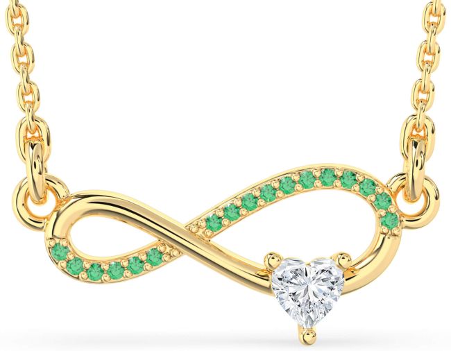 Emerald & Diamond Gold Infinity Heart Necklace