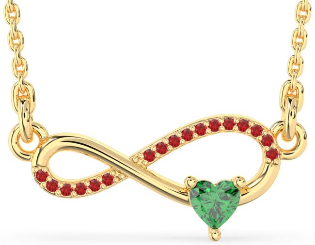 Emerald & Ruby Gold Infinity Heart Necklace