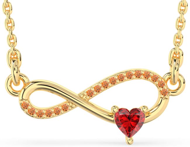 Ruby & Citrine Gold Infinity Heart Necklace