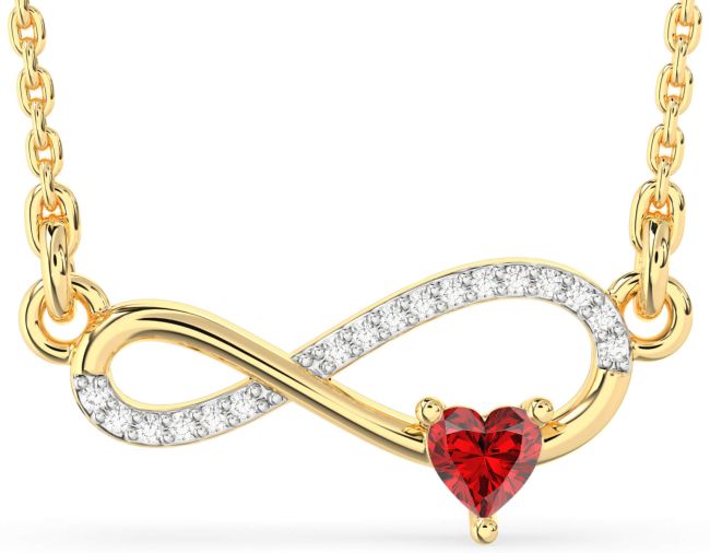 Diamond & Ruby Gold Silver Infinity Heart Necklace
