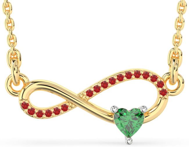 Emerald & Ruby Gold Silver Infinity Heart Necklace