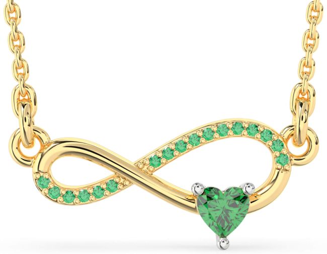 Emerald Gold Silver Infinity Heart Necklace