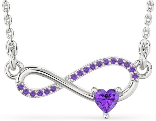 Amethyst Silver Infinity Heart Necklace