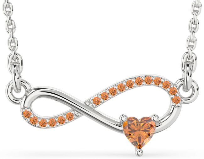 Citrine Silver Infinity Heart Necklace