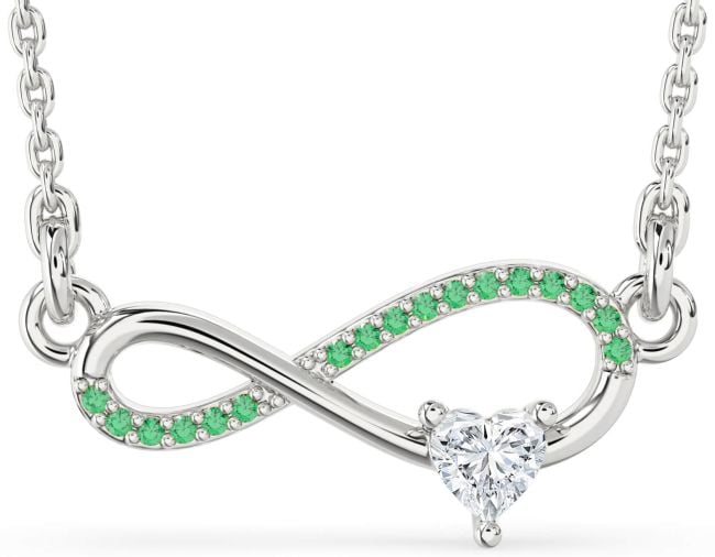 Emerald & Diamond Silver Infinity Heart Necklace