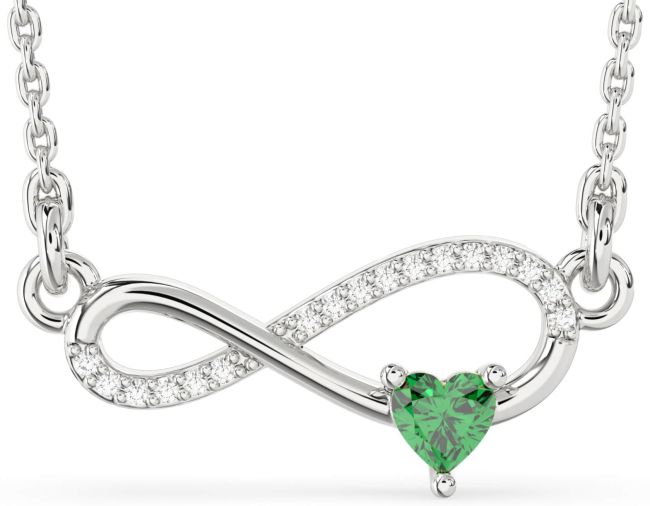 Diamond & Emerald Silver Infinity Heart Necklace