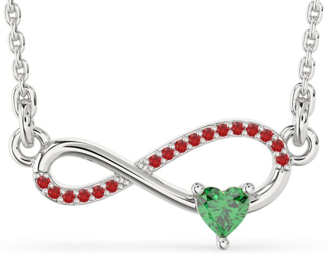 Emerald & Ruby Silver Infinity Heart Necklace