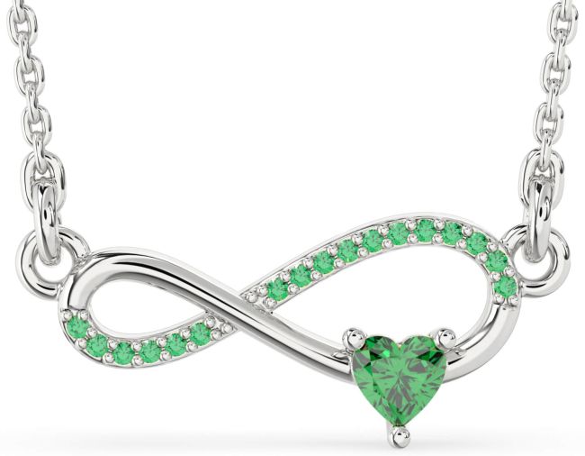 Emerald Silver Infinity Heart Necklace
