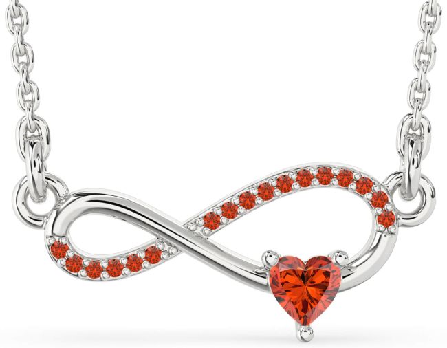 Fire Opal Silver Infinity Heart Necklace