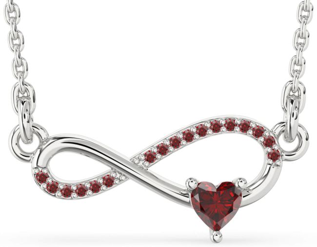 Garnet Silver Infinity Heart Necklace