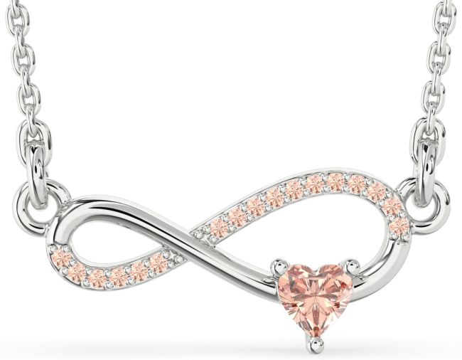 Morganite Silver Infinity Heart Necklace