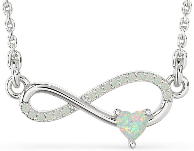 Opal Silver Infinity Heart Necklace