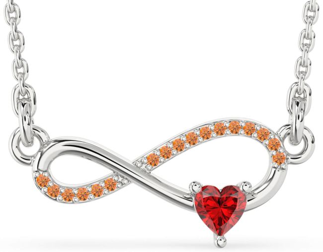 Ruby & Citrine Silver Infinity Heart Necklace