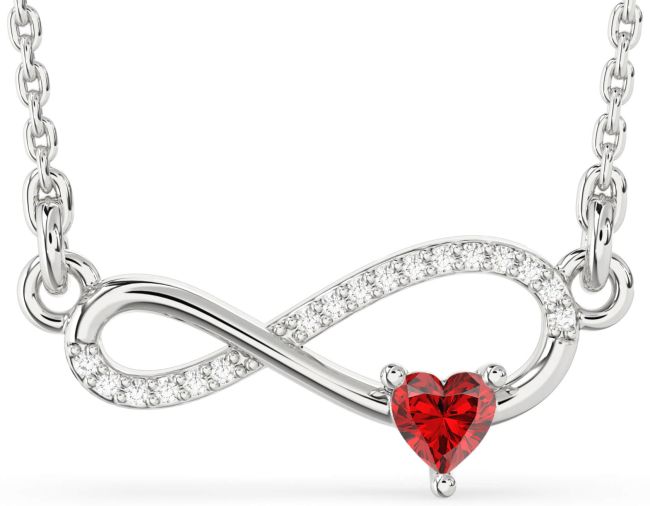 Diamond & Ruby Silver Infinity Heart Necklace
