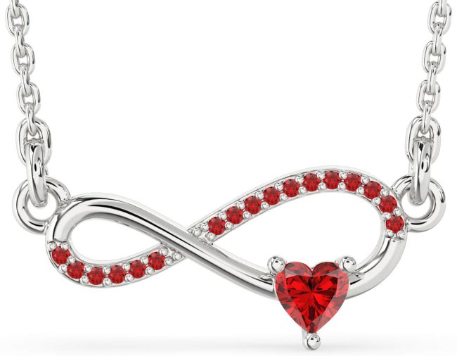 Ruby Silver Infinity Heart Necklace