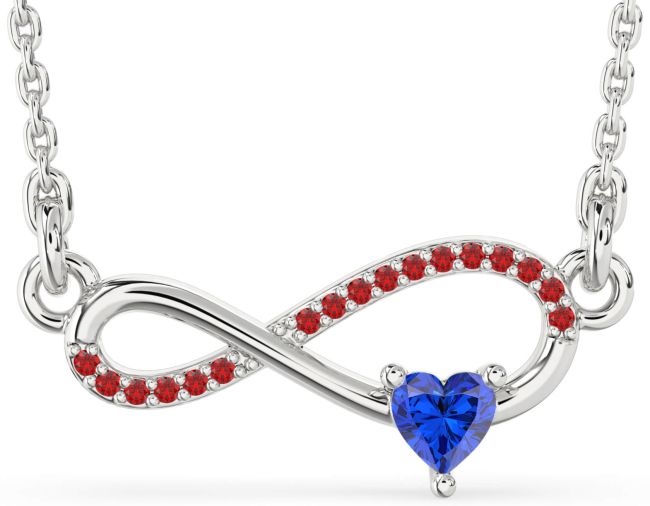 Blue Sapphire & Ruby Silver Infinity Heart Necklace